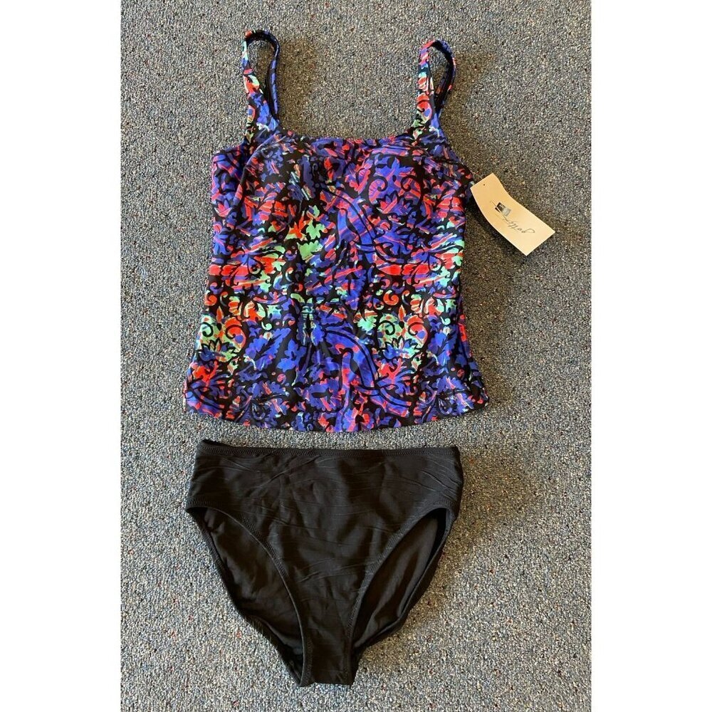 NWT Gottex Tankini Bathing Suit 2 Piece Black Blue Green Red 10 New